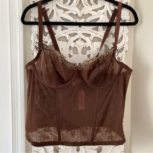 Cacique Lane Bryant Mocha Mousse Leopard Lace Bustier Top Bra Lingerie NWT 18/20